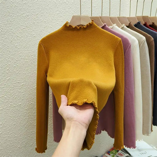 Load image into Gallery viewer, Autumn Winter Korean Solid Half Height Collar Velvet Knit Sweater Women Fashion Warm Long Sleeve Festival Pullovers Tops Casual
