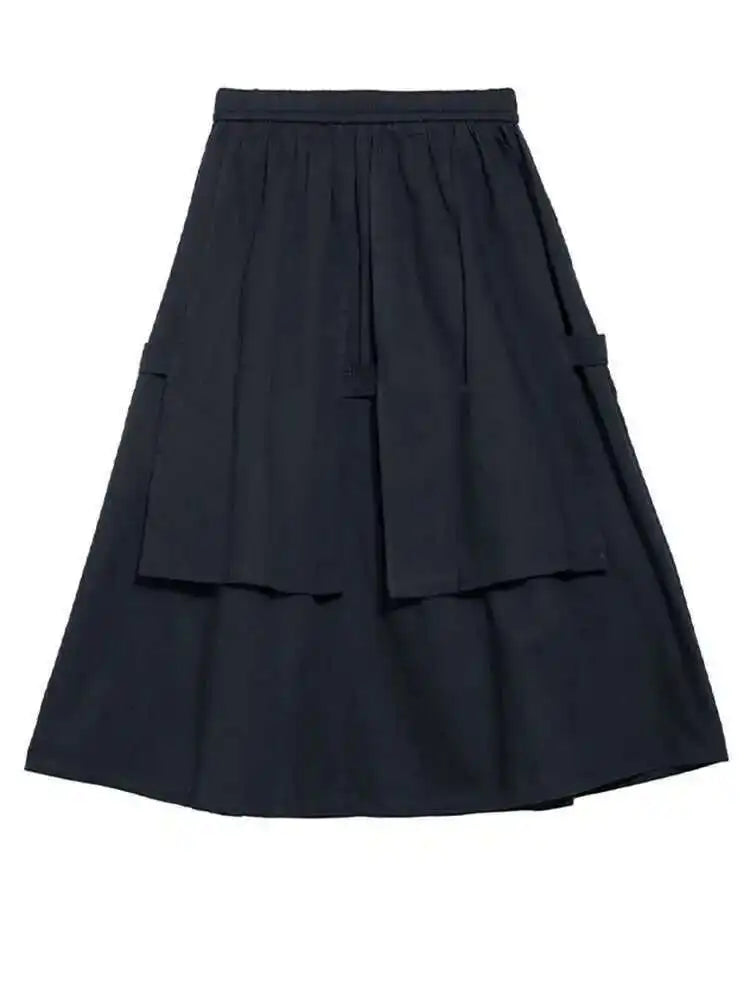 High Elastic Waist Black Layers Irregular Long A-line Half-body Skirt Women Fashion Tide New Spring Autumn 2025 1DH1082