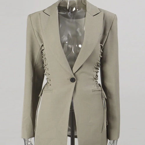 Load image into Gallery viewer, Slimming Spliced Lace Up Fashion Jackets for Women Stand Neck Long Sleeves Temperament Jacket Female Clothing New
