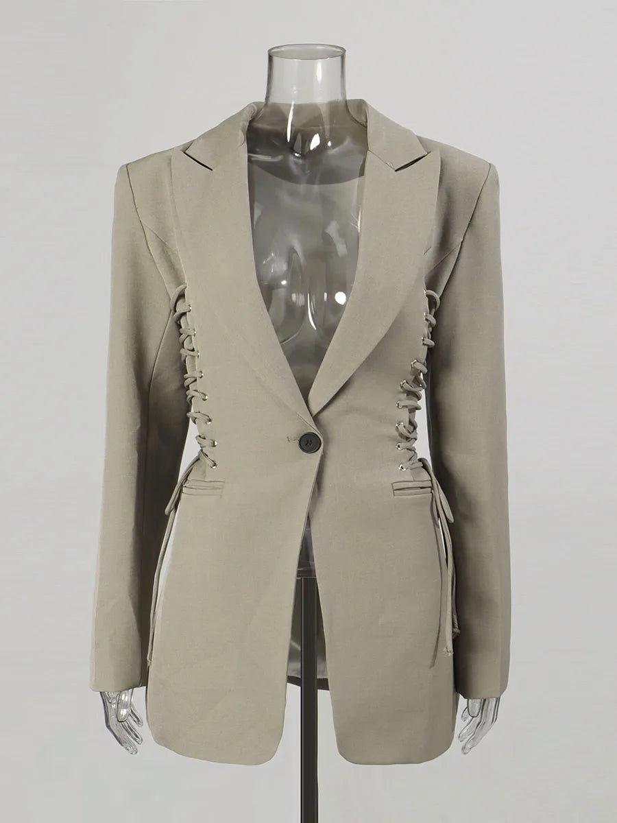 Slimming Spliced Lace Up Fashion Jackets for Women Stand Neck Long Sleeves Temperament Jacket Female Clothing New