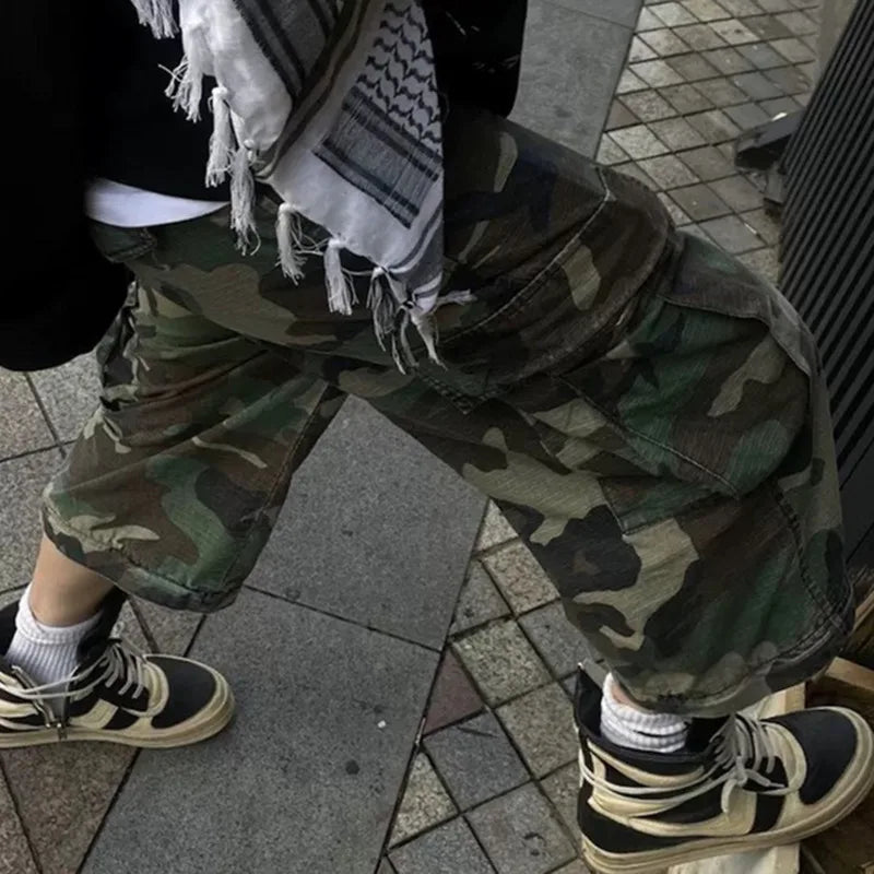 High Street Men's Casual Pants Camouflage Drawstring Detachable Big Pockets Cargo Trousers Straight Leg Male Bottom 9C9251