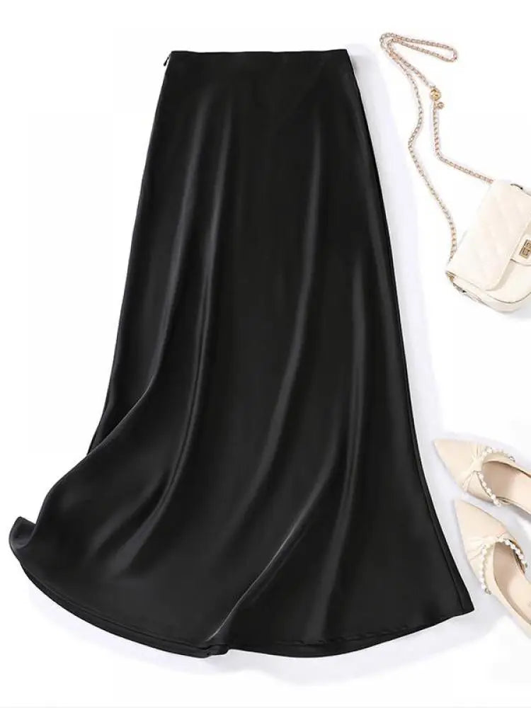 Korean Fashion Solid Elegant High Waist Zipper Long Skirt Women's Summer Vacation Party Wrapped Hip A-line Skirt 2024 Streetwear