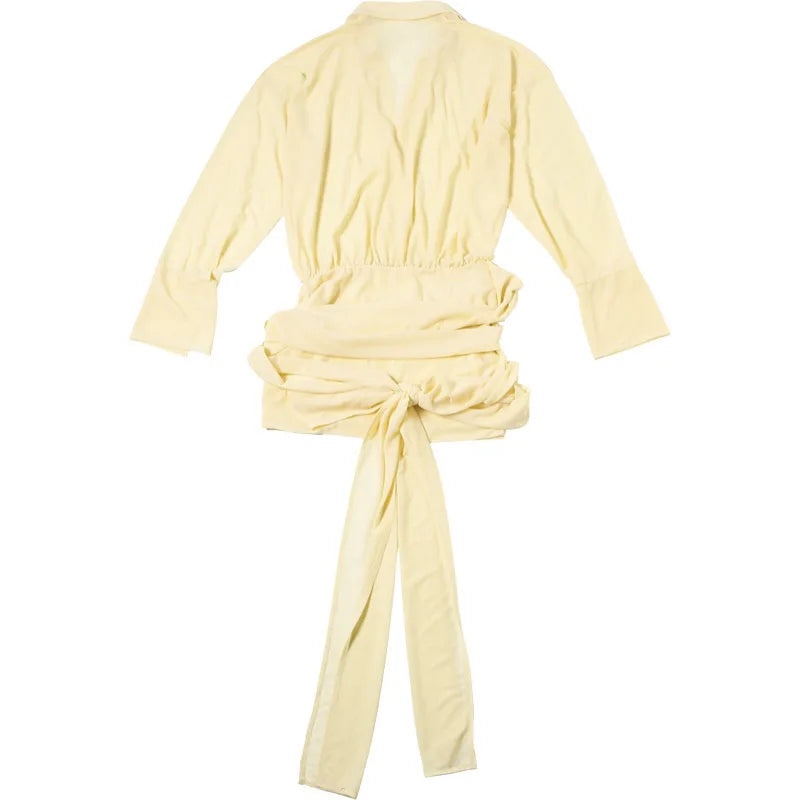 Sexy Long Sleeve Turn-down Colla Bag Hip Strap Shirt Dress For Women See Through Patchwork High Waist Dress Streetwear