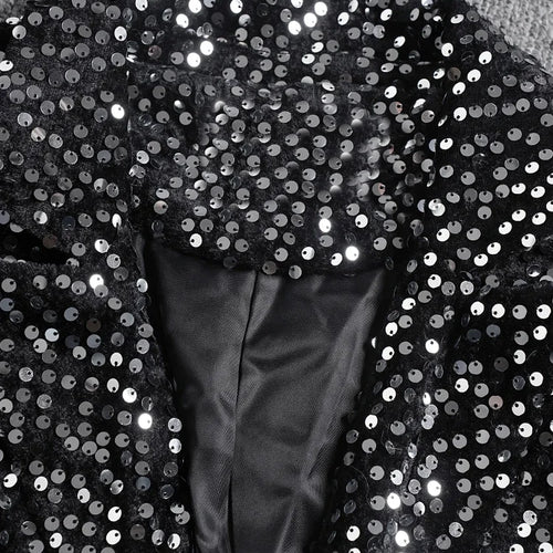 Load image into Gallery viewer, Women Black Irregular Hem Sequins Big Size Blazer New Lapel Long Sleeve Jacket Fashion Tide Spring Autumn 2025 CPG2606
