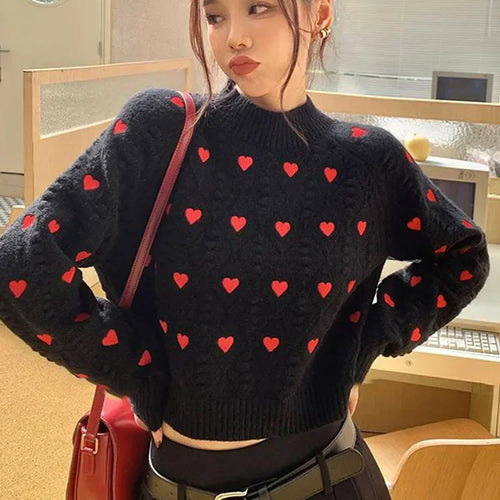 Load image into Gallery viewer, Women Fashion Heart Love Embroidery Knitted Pullover Sweater Vintage Long Sleeves O-Neck Female Chic Lady Tops C-153
