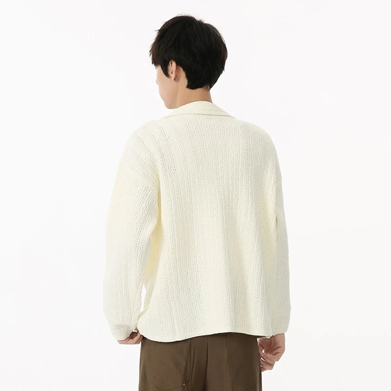 Minimalist Men's Sweater Casual Turn-down Collar Long Sleeve Soid Color Single Breasted Male Cardigan Korean Style 9C6938