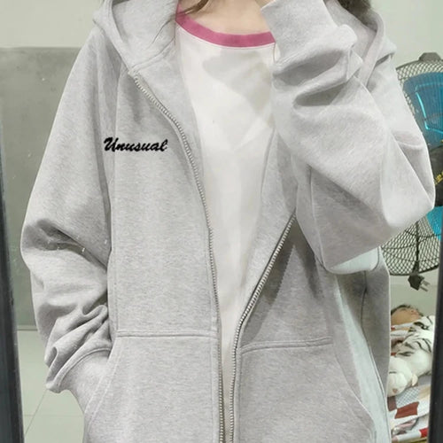 Load image into Gallery viewer, Casual Hooded Chicly Drawstring Women Hoodies Basic Letter Printing Street Simple Loose Fashion Zipper Top Female Hoodies
