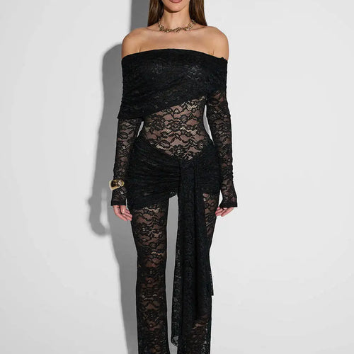 Load image into Gallery viewer, Elegant Off Shoulder Long Sleeved Lace Up Jumpsuit Party Club Jumpsuit Backless Lace See Through Jumpsuit Spring New2025
