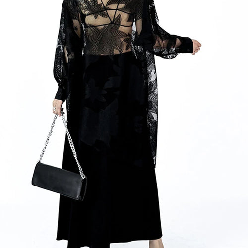 Load image into Gallery viewer, Women Black Lace Perspective Elegant Big Size Blouse New Lapel Long Sleeve Shirt Fashion Tide Spring Autumn 2025 1DJ1416
