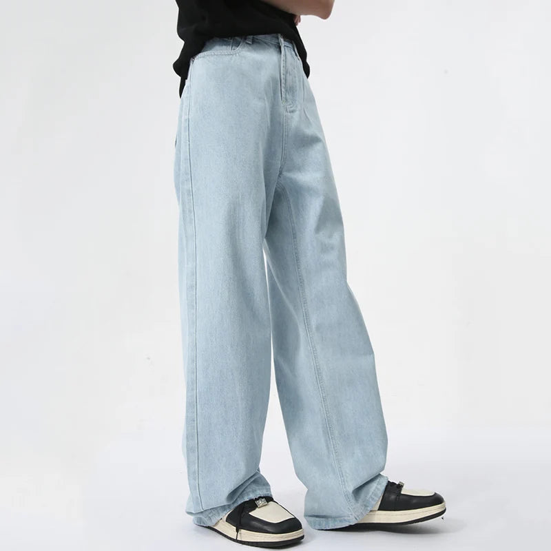 Simple Straight Casual Jeans Trendy solid color male clothing summer Loose wide leg denim pants new stylish 9C5971