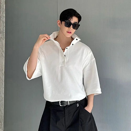 Load image into Gallery viewer, Personalized Male T-shirt Foldable Versatile Turn-down Collar Short Sleeve T-shirts Oversize Solid Color Male Top 9C5665
