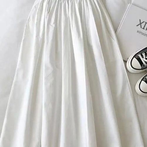 Load image into Gallery viewer, Korean Black White High Waist Vacation Slim Pleated Long Skirt Spring Summe Women Blue Khaki Elegant Workwear A-line Skirt Trend
