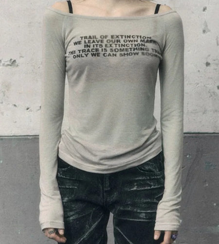 Y2k Aesthetic Vintage Letter Print Tshirts Women Harajuku Gothic Punk Basic T-shirt 2025 Streetwear Slim Bottoming Tees Femme