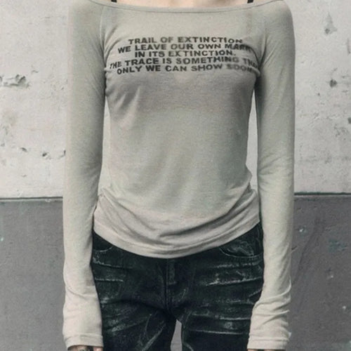 Load image into Gallery viewer, Y2k Aesthetic Vintage Letter Print Tshirts Women Harajuku Gothic Punk Basic T-shirt 2025 Streetwear Slim Bottoming Tees Femme
