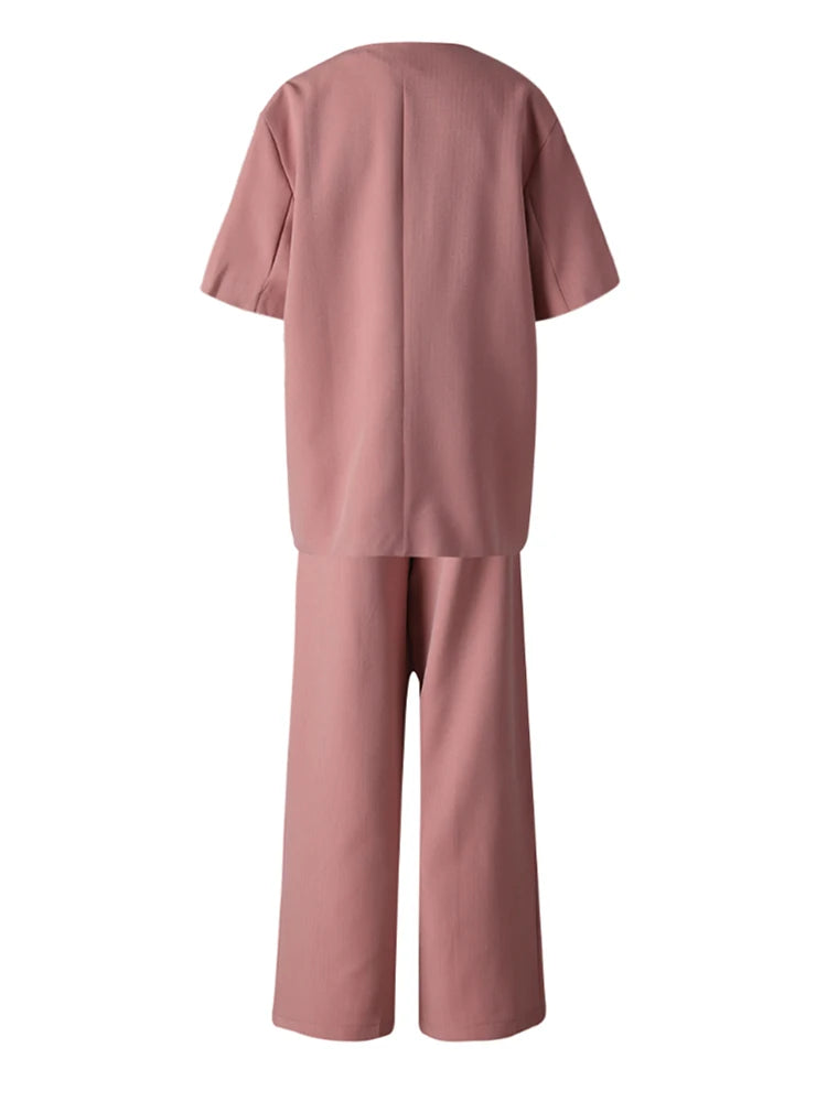 Big Size Green Blazer Wide Leg Pants Two Piece Suit New V-Neck Short Sleeve Women Fashion Tide Spring Summer 2025 CPG3079