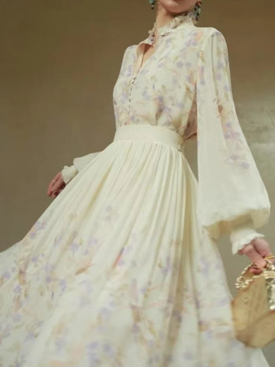 Hit Color Loose Dresses For Women V Neck Long Sleeve High Waist Temperament Dress Female Fashion Style Clothes New