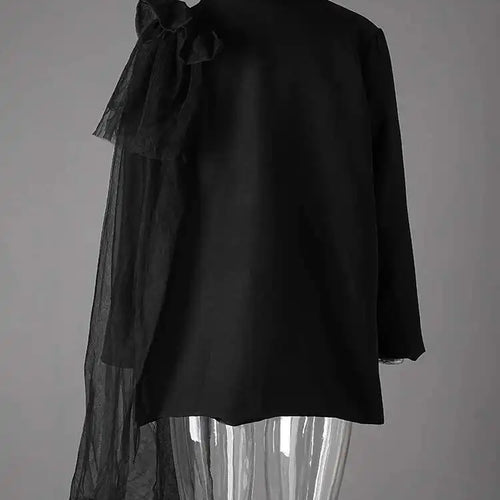 Load image into Gallery viewer, Women Black Irregular Mesh Ruffles Big Size Blazer New Lapel Long Sleeve Jacket Fashion Tide Spring Autumn 2025 CP3519
