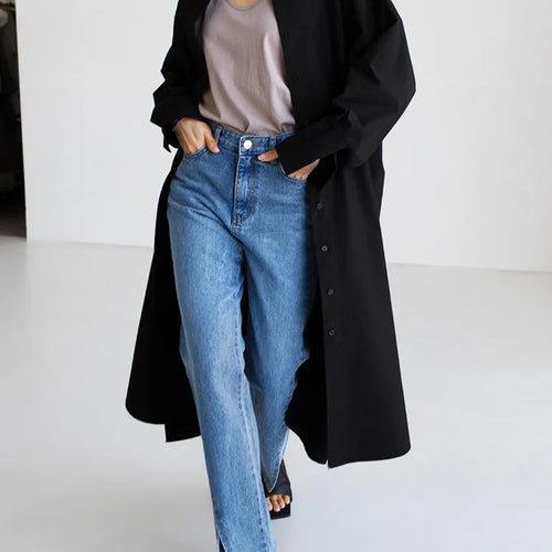 Load image into Gallery viewer, Loose Straight Shirt For Women Lapel Long Sleeve Solid Minimalist Button Through Blouse Female Clothing Style
