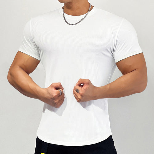 Load image into Gallery viewer, Summer Fitness T-shirt Men Casual Short Sleeve Shirt Male Gym Bodybuilding Skinny Tees Tops Running Sport Black Stripes Clothing
