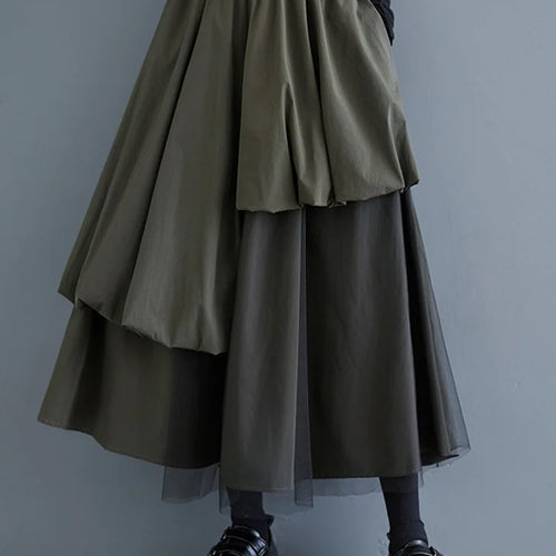 Load image into Gallery viewer, High Elastic Waist Army Green Mesh Irregular A-line Half-body Skirt Women Fashion Tide New Spring Autumn 2025 1DJ0313
