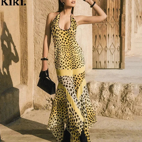 Load image into Gallery viewer, Leopard Print Backless Fishtail Long Dresses for Women Fashion 2024 Sexy Summer Party Dress Vacation Outfits C87-CC17
