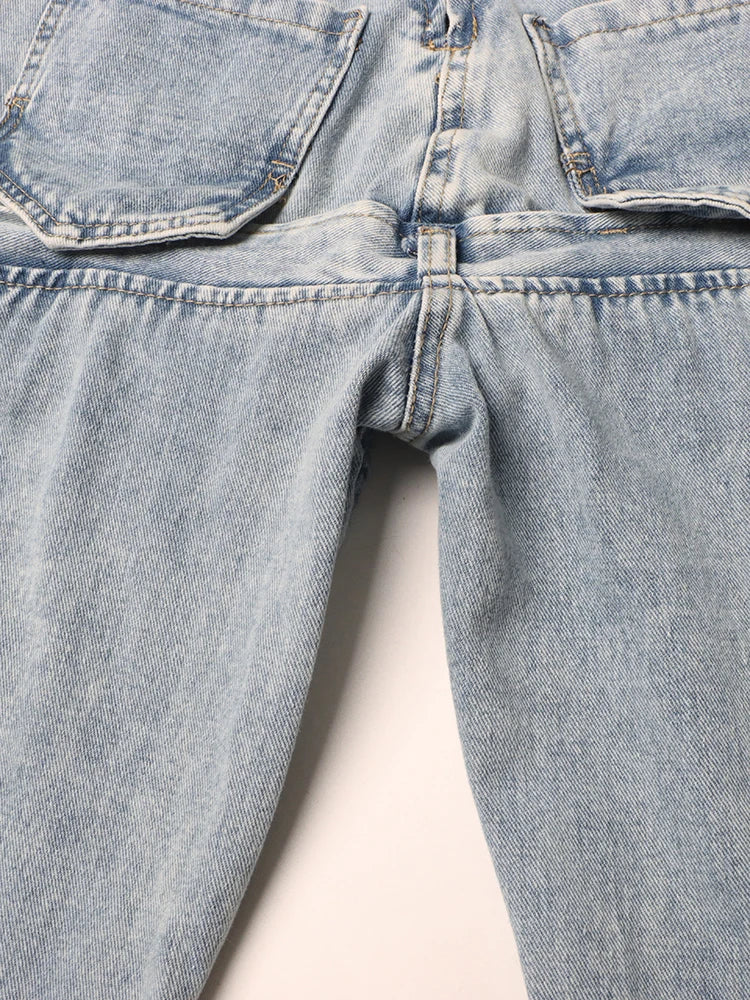 Irregular Hollow Out Spliced Button Jeans For Women High Waist Patchwork Zipper Streetwear Denim Long Trousers Female Style