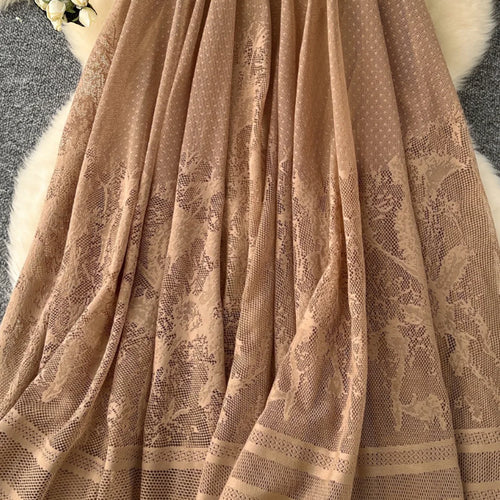 Load image into Gallery viewer, Vintage Elegant Women Black White Mesh High Waist Vacation Long Skirt Autumn Winter New Brown Pleated A-line Short Skirt Popular
