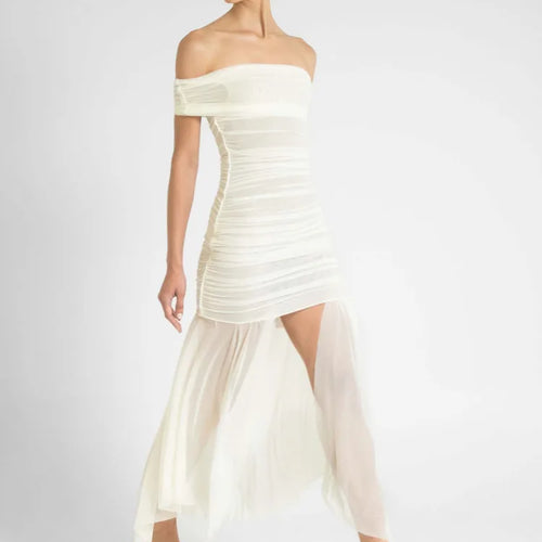 Load image into Gallery viewer, Elegant Sleeveless One Shoulder Mesh Patchwork Elastic Tight Dress Women Sexy Backless Perspective Party Club Vestido
