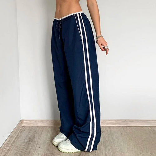 Load image into Gallery viewer, Streetwear Drawstring Stripe Women Trousers Straight Leg Casual Baggy Pants Patchwork Sporty Joggers Sweatpants 2024
