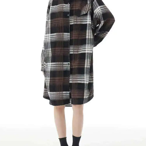 Load image into Gallery viewer, Women Plaid Big Size Knee-Length Shirt Dress New Lapel Long Sleeve A-line Loose Fit Fashion Spring Autumn 2025 1DH2091

