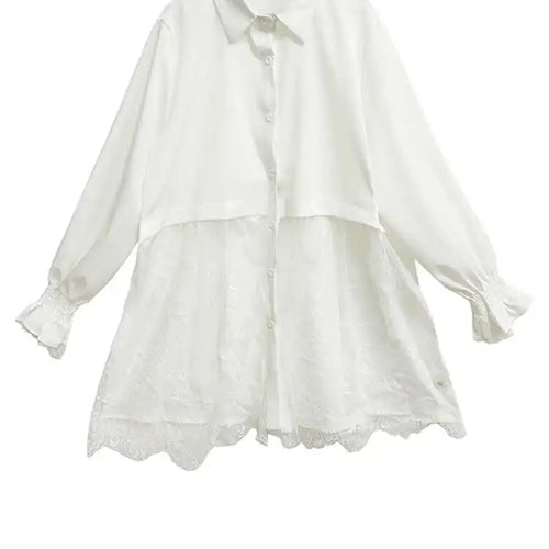 Load image into Gallery viewer, Women White Lace Perspective Big Size Long Blouse New Lapel Long Sleeve Shirt Fashion Tide Spring Autumn 2025 1DH9131

