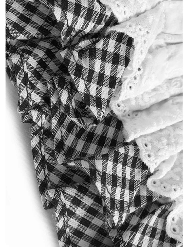 Women Black White Lace Color-block Big Size T-shirt New Round Neck Half Sleeve Fashion Tide Spring Summer 2025 1DH9816