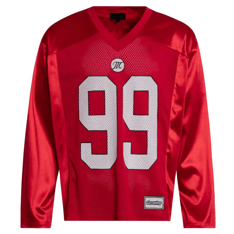 Vintage Jersey T-Shirt Graphic Printed Sports Patchwork Long Sleeve Tshirt Streetwear Hip Hop Casual V-Neck Quick Drying Tee Top