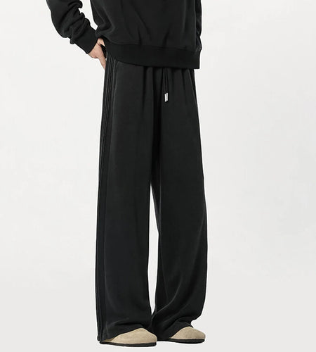 Male Handsome Sweatpants New Korean Solid Color Stylish Straight Leg Design Elastic Waist Men's Casual Trousers 9W1645