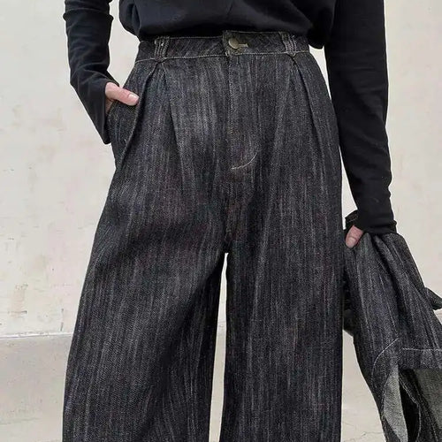 Load image into Gallery viewer, High Waist Black Brief Denim Vintage Long Casual Wide Leg Pants New Trousers Women Fashion Tide Spring Autumn 2025 1DH8385
