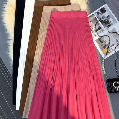Load image into Gallery viewer, Autumn Winter New Women's Solid Elegant Knitted Long Skirt Elastic High Waist Vacation Party Wrap Hip Pleated Skirts 2024 Casual
