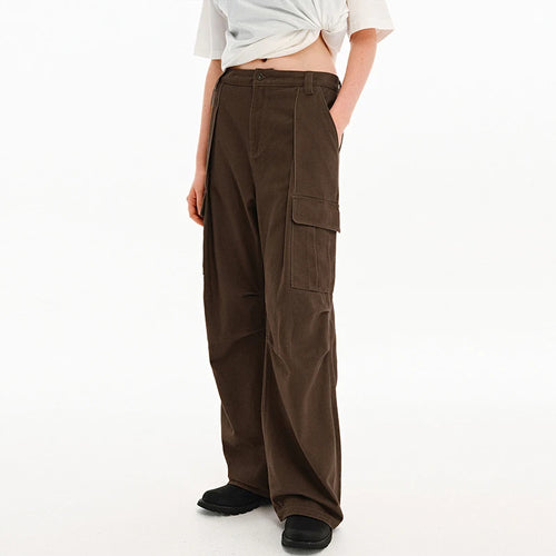 Load image into Gallery viewer, American Style Men&#39;s Cargo Pants Casual Pleated Solid Color Thickened Menswear Straight Leg Male Trousers Autumn 9C9293
