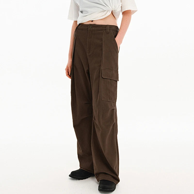 American Style Men's Cargo Pants Casual Pleated Solid Color Thickened Menswear Straight Leg Male Trousers Autumn 9C9293