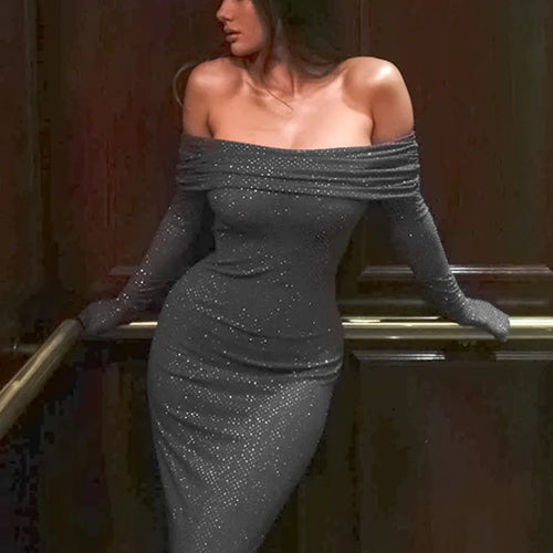 Load image into Gallery viewer, Sexy Buttocks Wrapped Long Dress For Women Fashion Temperament Ironing Board Slim One Line Neck Party Evening Dress 2024
