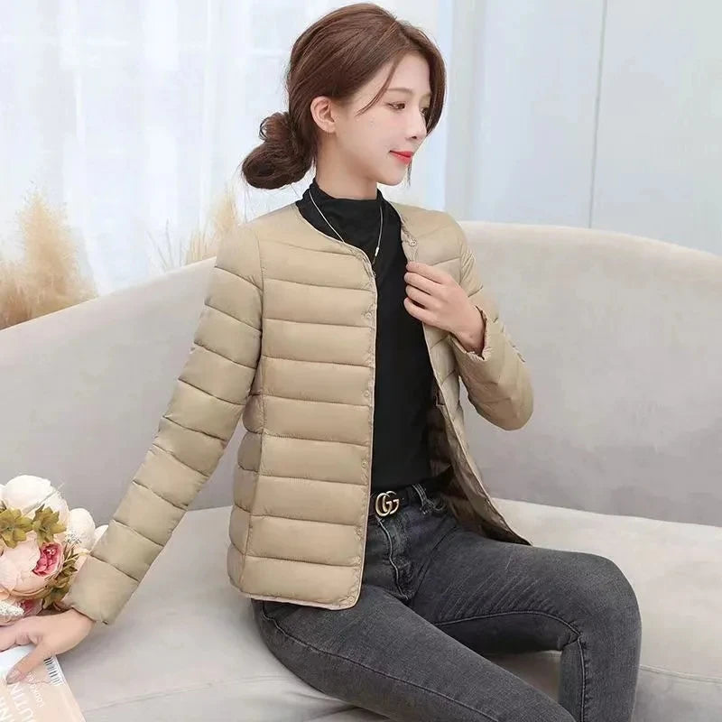 Korean Fashion Women Long Sleeve Solid Down Cotton Coat 2024 New Autumn Winter Ladies Single Breasted Warm Short Jacket Trendy