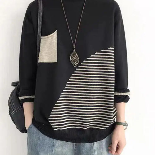 Load image into Gallery viewer, 2024 New Women Striped Patchwork Half High Neck Knitted Tops Streetwear Autumn Winter Casual Long Sleeve Pullover Sweater Trendy
