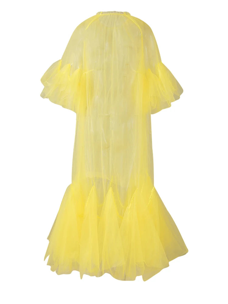 Women Black Ruffles Long Big Size Dress New Round Neck Three-quarter Sleeve Loose Fit Fashion Spring Summer 2025 JR77101