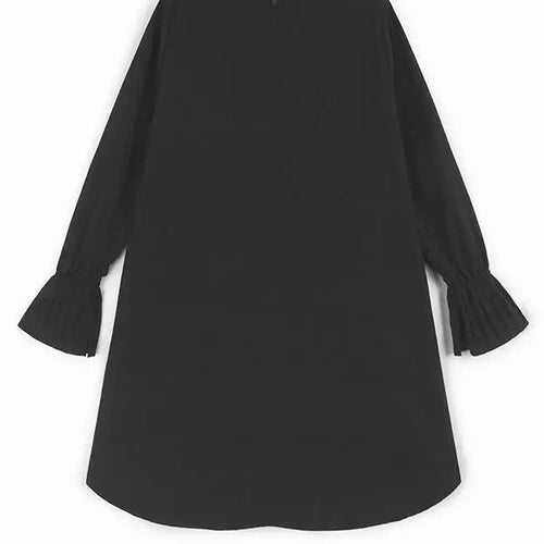 Load image into Gallery viewer, Women Black Color-block Irreuglar Pleat Big Size Shirt Dress New Lapel Long Sleeve Fashion Tide Spring Autumn 2025 1DH9804
