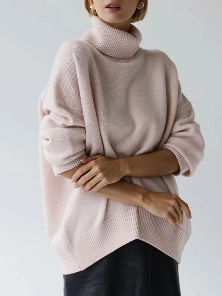 Loose Knitting Sweater For Women Turtleneck Long Sleeve Solid Minimalist Sweaters Female Fashion Spring Clothes