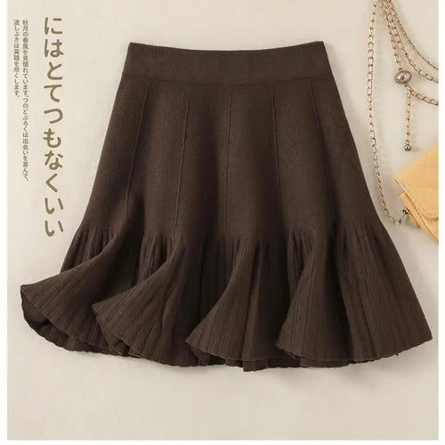 Load image into Gallery viewer, Korean Fashion Autumn Winter Warm Women Solid Knitted Short Skirt High Waist Ruffle Edge A-line Pleated Skirt 2024 New Versatile
