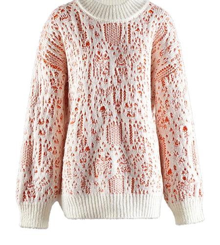 Orange Holes Big Size Knitting Sweater Round Neck Long Sleeve Women Pullovers New Fashion Tide Spring Autumn 2025 CPG2566