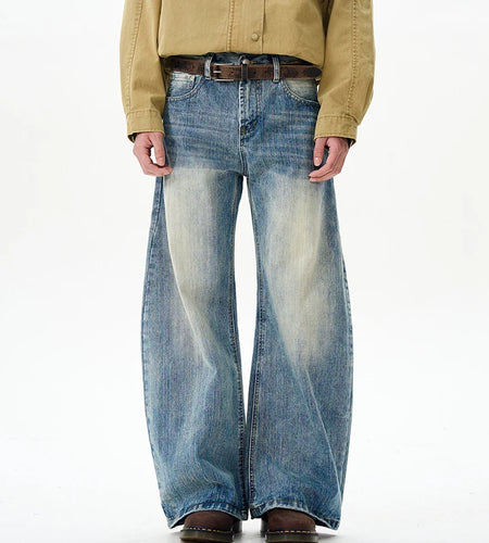 Men's Denim Pants New Personalized American Washed Bamboo Pattern Curved Knife Trendy Jeans Loose Wide Leg Menwear 9W1696