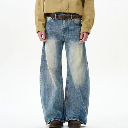 Men's Denim Pants New Personalized American Washed Bamboo Pattern Curved Knife Trendy Jeans Loose Wide Leg Menwear 9W1696