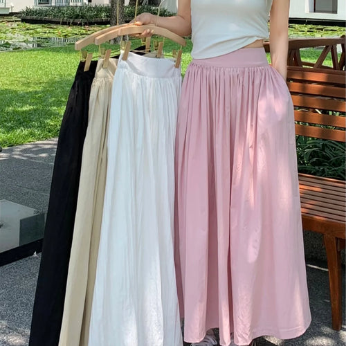 Load image into Gallery viewer, Spring Summer Women Solid Holiday Pleated Half Long Skirts Vintage Elastic High Waist Chic A-line Skirt Simplicity Casual Street
