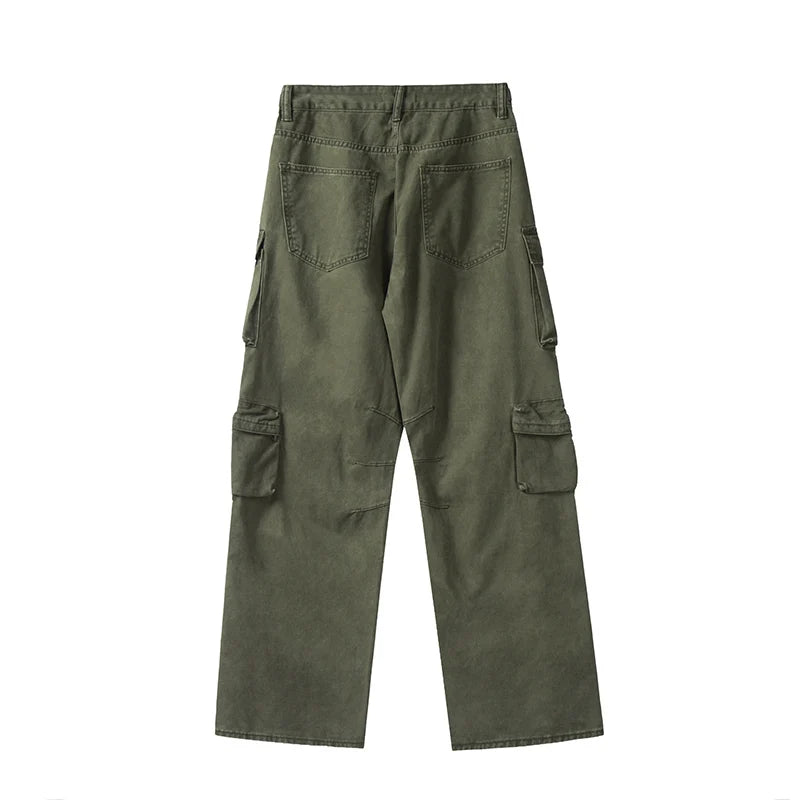 Men's Cargo Pants New American Male Loose Straight Toursers  Multi Pockets Wide Leg Bottoms Solid Color Spring 2025 9W1368